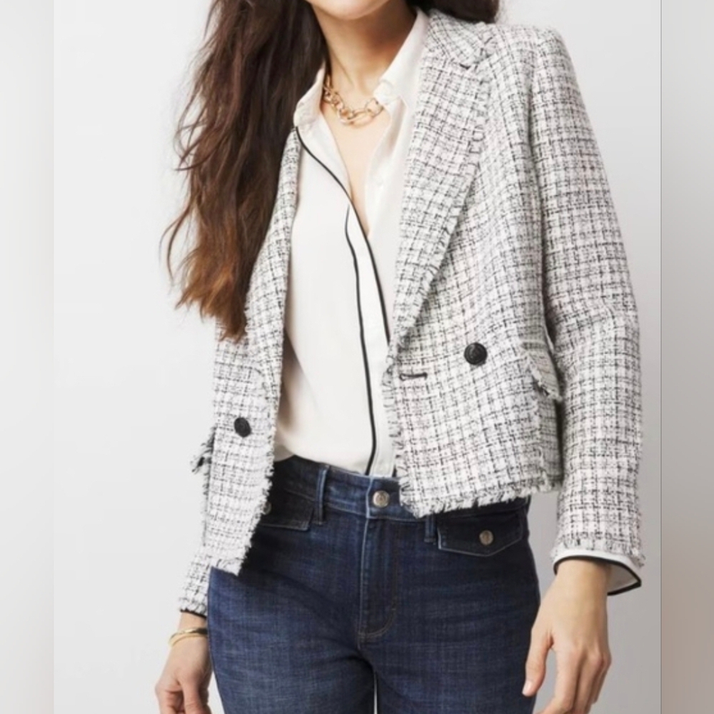White House Black Market Tweed Blazer in Black and White